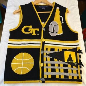 Georgia Tech Sweater Vest Birch Bros Medium‎ Gameday Black Good Yellow Jacket